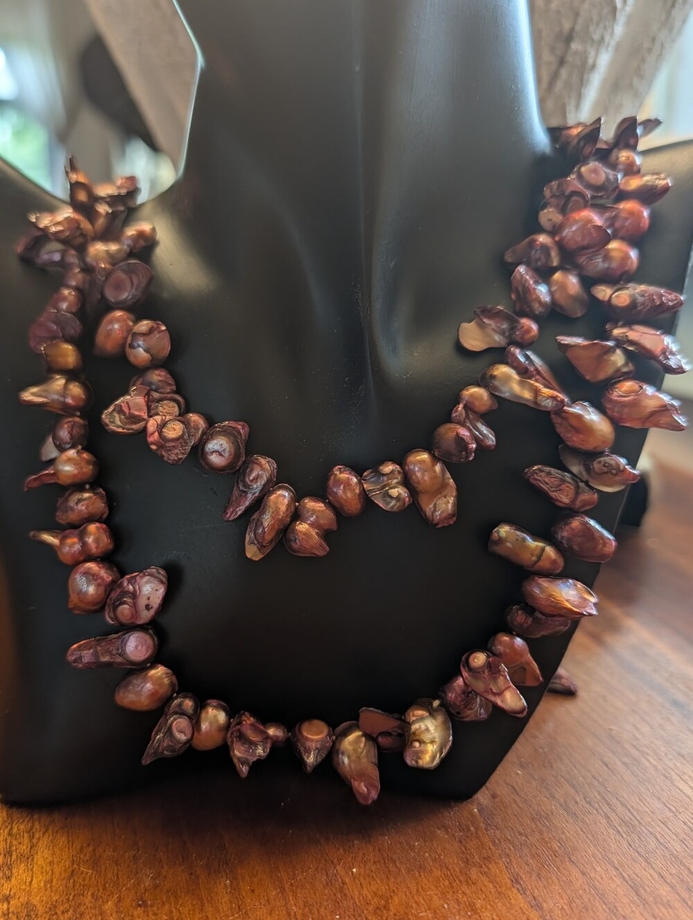 Oyster Keshi Pearls copper brown  pink long 14" weighty double row rare beauty